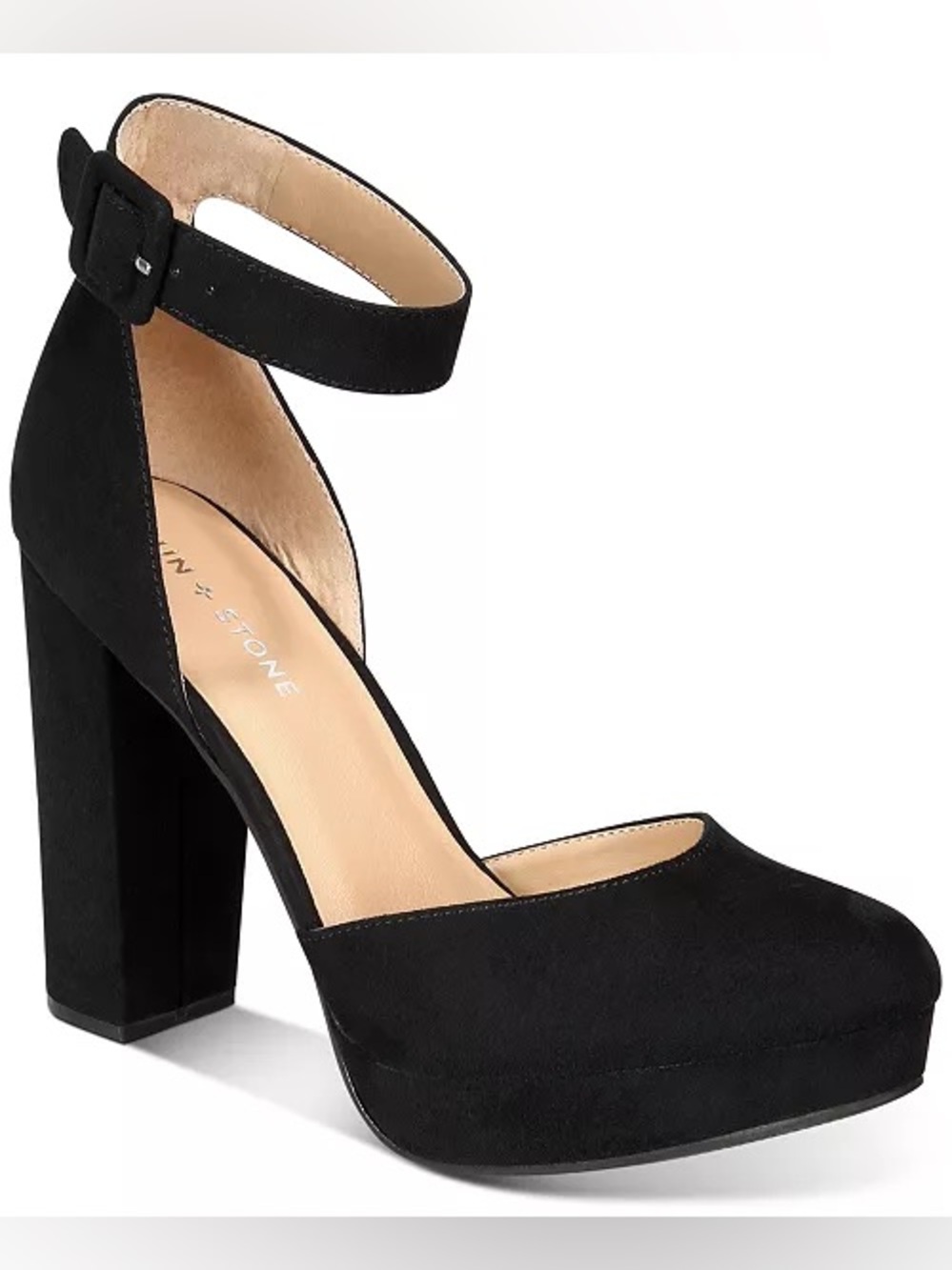 Women’s Sun + Stone Estrella Black Ankle-Strap Block Heel Pumps ✨BRAND NEW✨